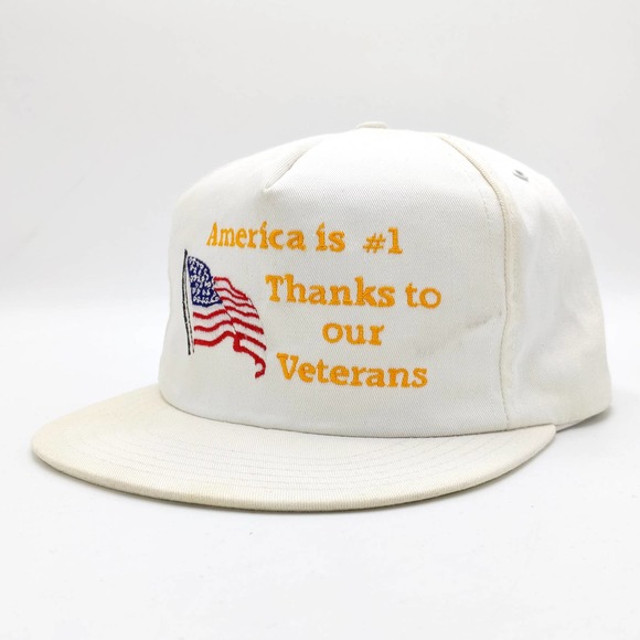 America is #1 Thanks to our Veterans Snapback Trucker Hat Army Military White - Picture 1 of 9